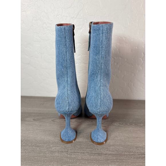 NEW Amina Muaddi Giorgia 100mm Denim Ankle Boots Size 35 Fluted Heel Point Toe - Picture 6 of 8